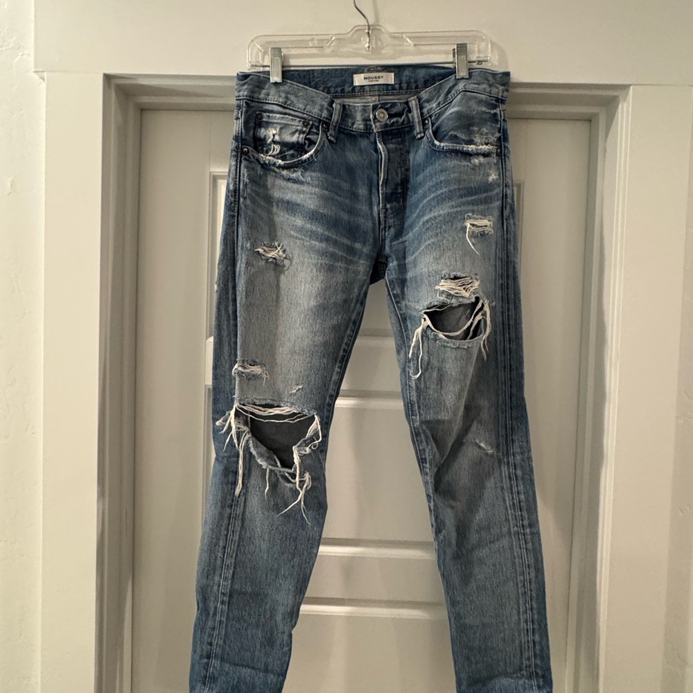 Moussy Blue Skinny Jeans with Distressed Details
